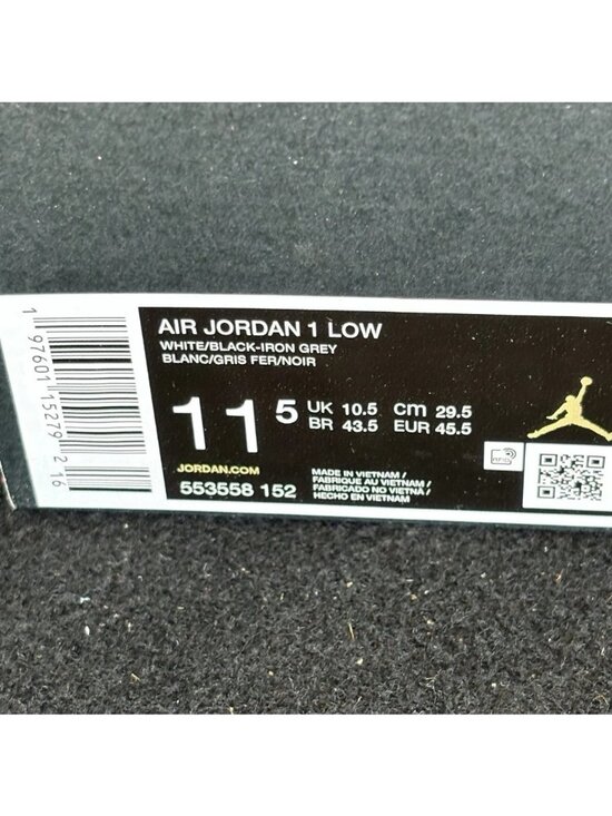 NEW Nike Air Jordan 1 Low Men\'s Size 11.5 White/Black Iron Grey 553558 152 main image 8